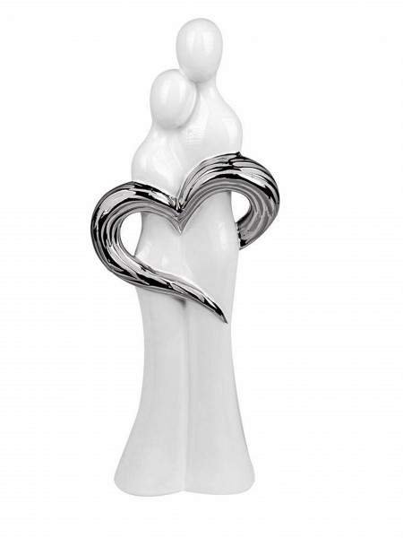 Formano Deko Skulptur Paar mit Herz, weiß mit silber