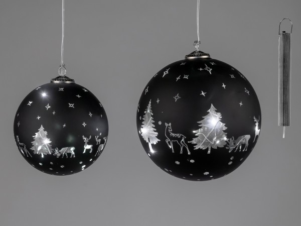 Formano LED-Kugel mit Winterwald-schwarz, Timer Funktion, ca. 12 cm