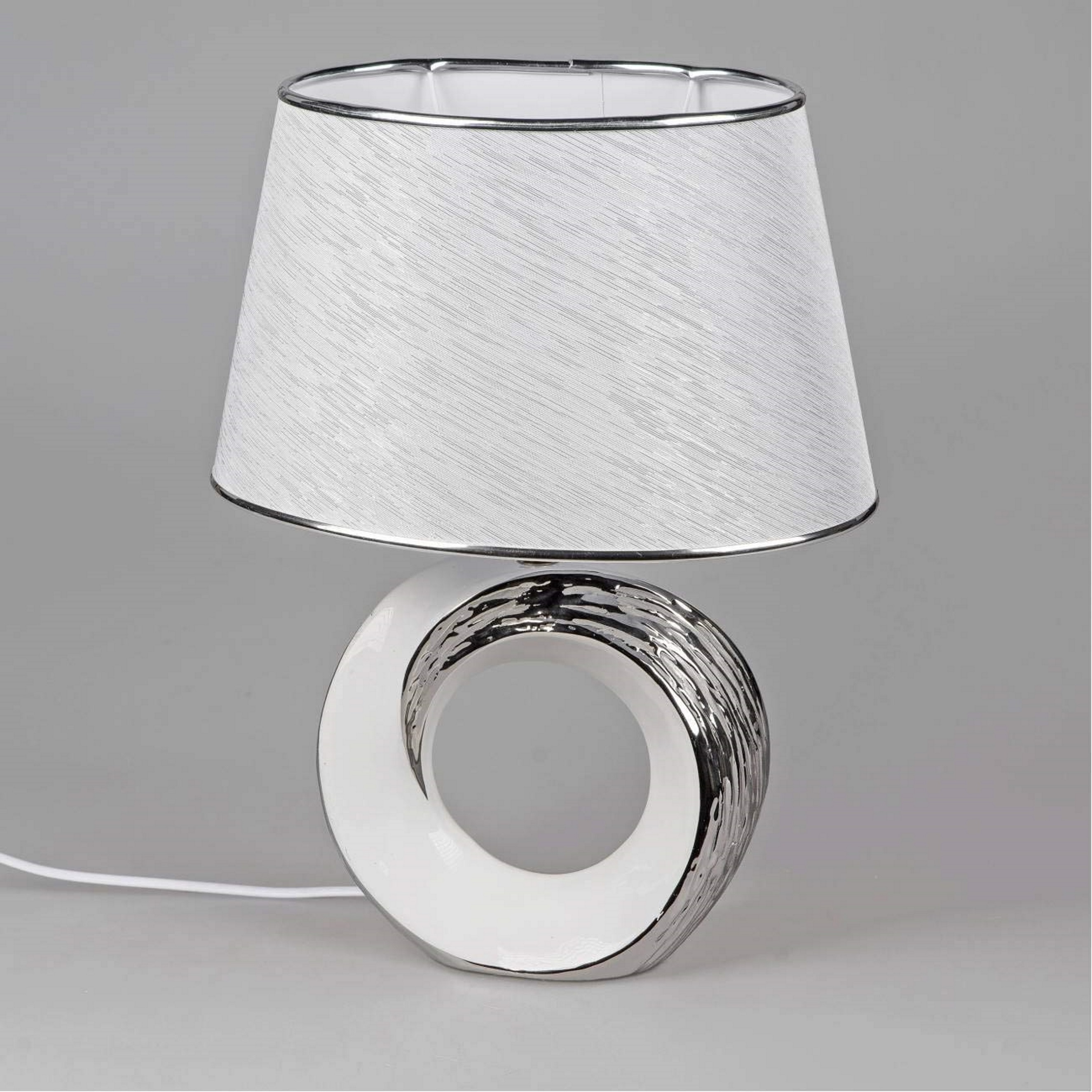 Tischlampe Leuchte KREISE H 36,5cm silber mit weißem Schirm Formano 